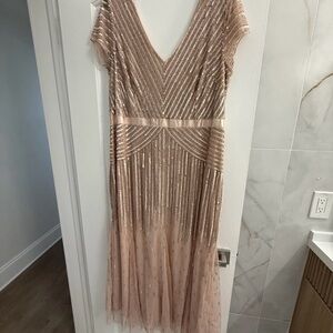 Adrianna Papell Rose Gold Sequin Maxi Dress